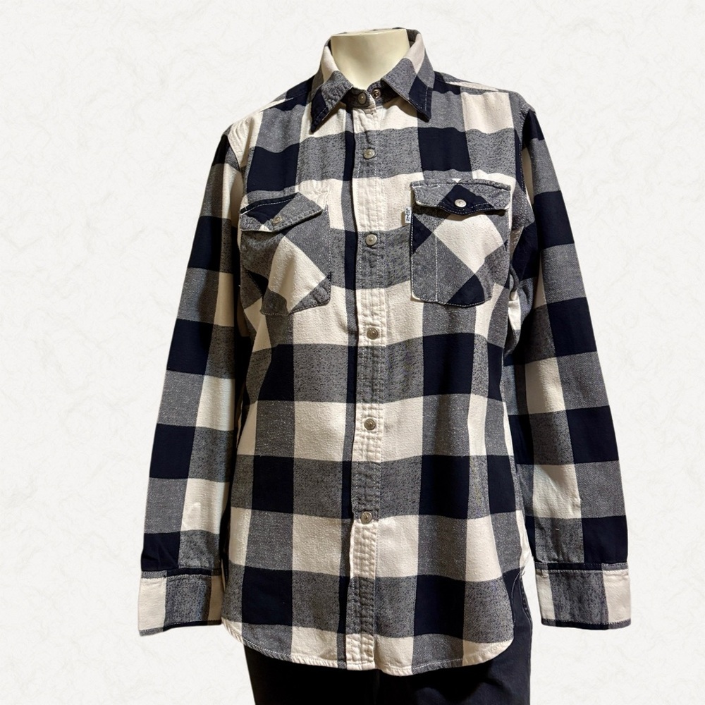 Levi’s Black White Buffalo Plaid Snap Front Shirt Western Style Women’s Medium